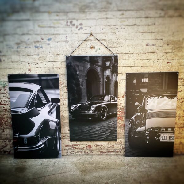 Porsche 911 classic black and white trio wall art garage decor