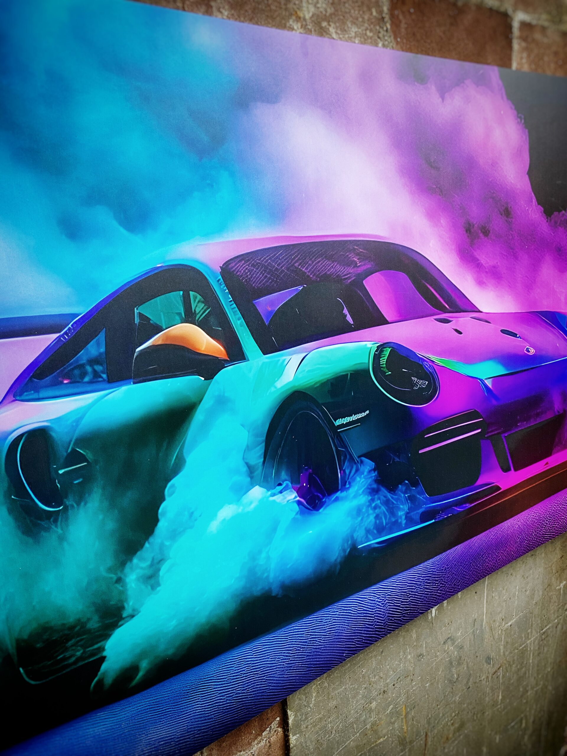 Porsche neon smoke drift garage decor sign close up Porsche neon smoke drift garage decor sign close up