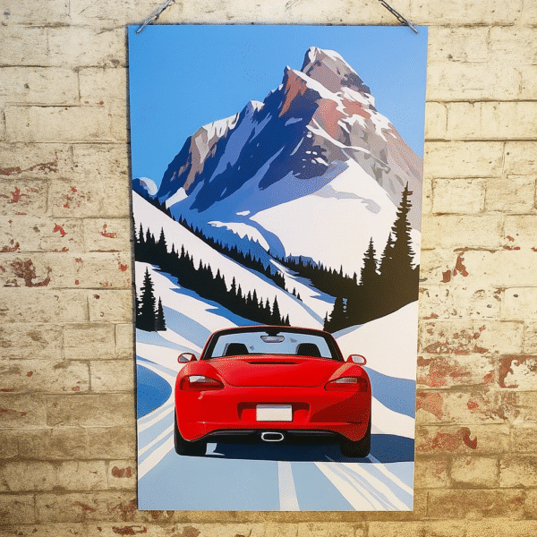 Porsche Boxster alpine mountain wall art 120x60cm red roadster garage decor