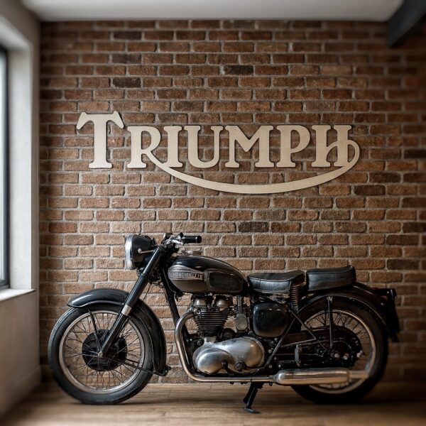 Large Triumph motorcycle wall art 150cm brushed aluminium