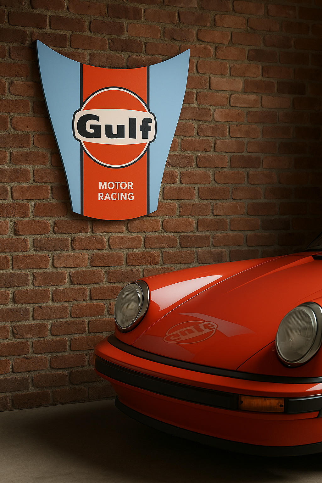 Classic Porsche Gulf motorsport themed wall sign Classic Porsche Gulf motorsport themed wall sign
