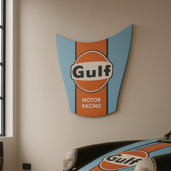 Porsche bonnet shaped Gulf motorsport wall sign 80cm